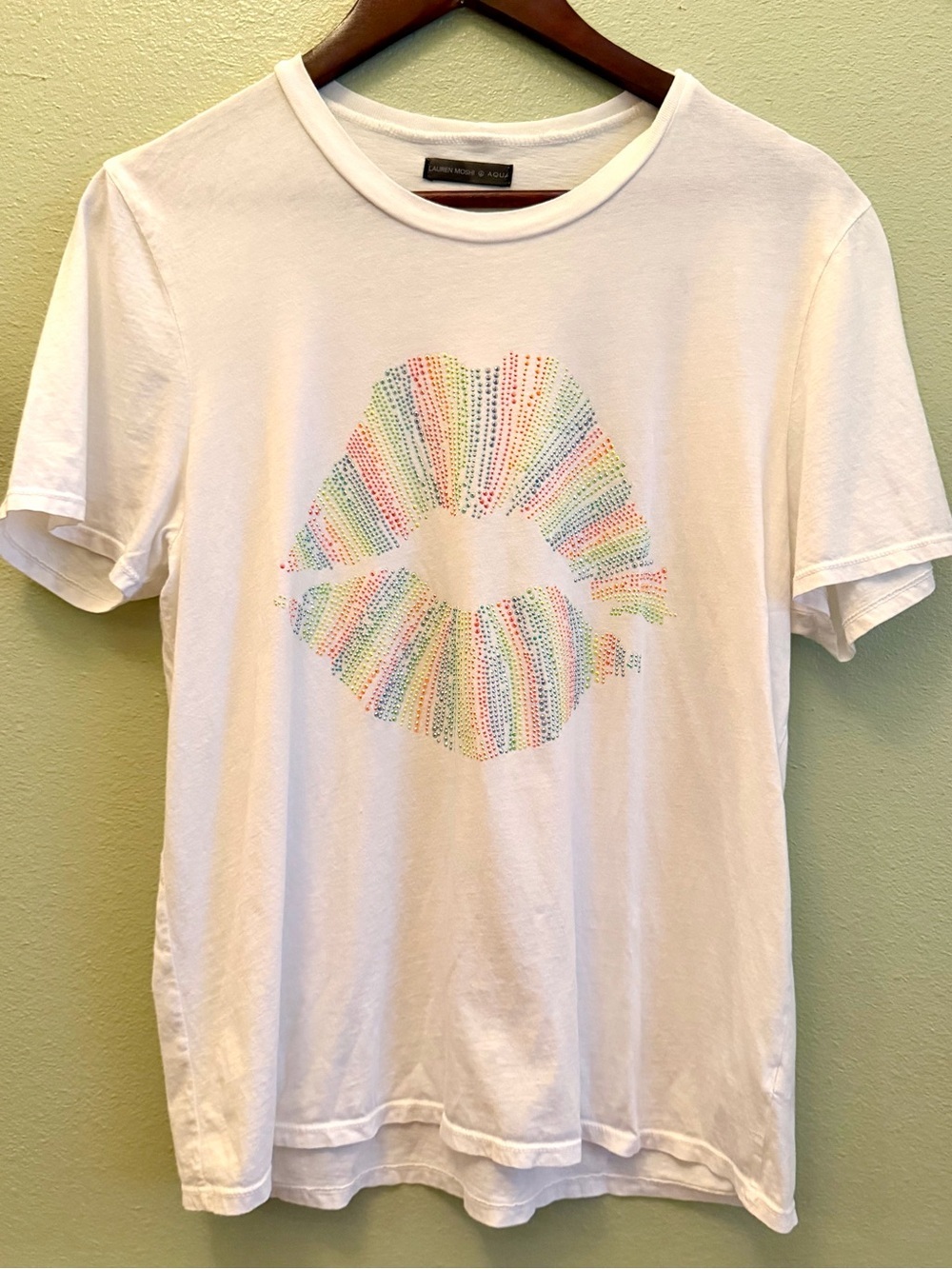 Lauren Moshi | Rainbow Rhinestone Lips Graphic Tee | M - Picture 7 of 12